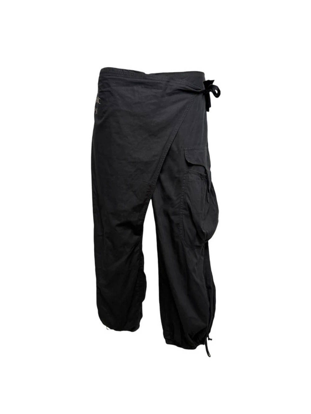 Vintage Cop Copine Y2K Black Cargo Pants Wrap Tie Front Ankle Length